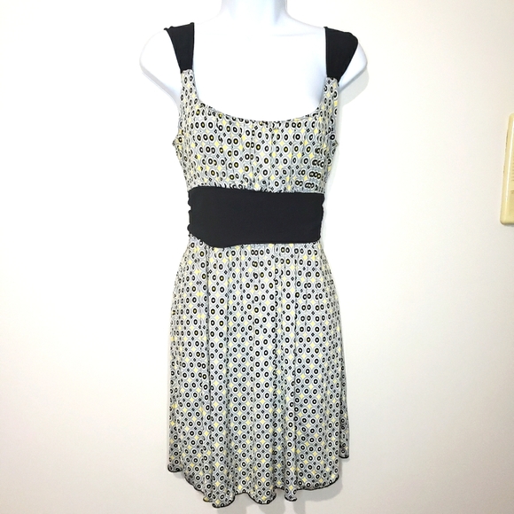 Charlotte Russe Summer Dress Size Large Black White Geometric Print Belted - Picture 2 of 5